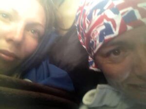 Charlene Ayres and Sally Kettle in the cabin