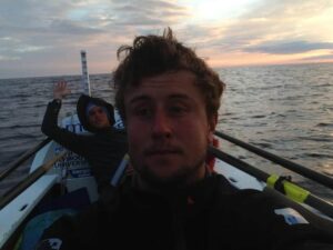 Josh Taylor with Alan Morgan, waving